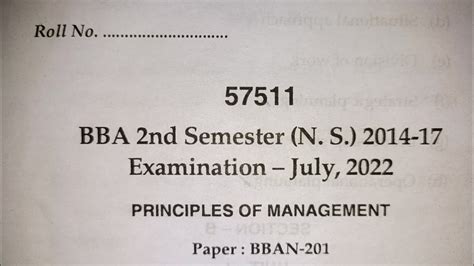 BBA 2 Sem Principles Of Management Question Paper YouTube