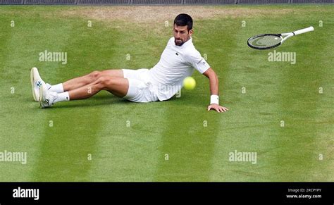 Novak Djokovic Slips During The Gentlemen S Singles Final Against