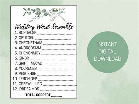 Wedding Word Scramble Bridal Shower Game Free Printable 59 Off