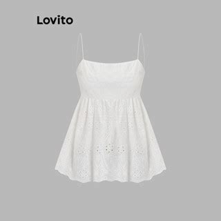 Lovito Women Boho Plain Eyelet Embroidery Ruffle Hem Tank Top L74ED138