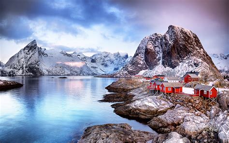 Fondos de pantalla Islas Lofoten Noruega montañas ciudad invierno