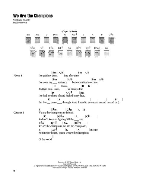 We Are The Champions By Queen Guitar Chordslyrics Guitar Instructor