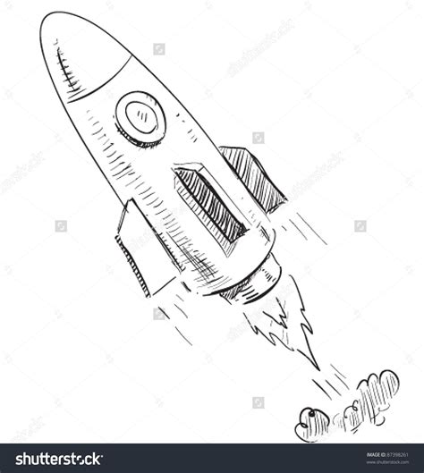 Soaring Rocket Ship Cartoon Icon Sketch Fast Pencil Hand Drawing Illustration In Funny Doodle