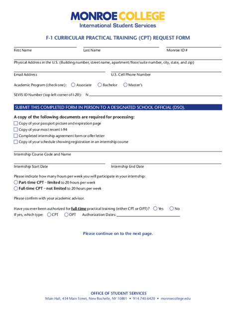 Fillable Online F Curricular Practical Training Cpt Request Form