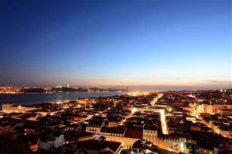 Premium Photo | View of lisbon at sunset.