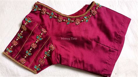 Very Simple And Beautiful Aari Work Blouse Design With Normal Needle On