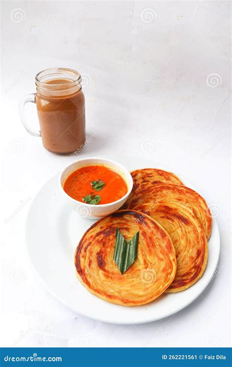 Roti Canai And Teh Tarik Paratha Bread Or Canai Bread Or Roti Maryam