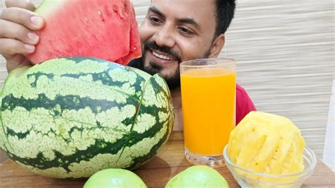 Eating Seven Kj Full Watermelon 🍉 With Pineapple 🍍 Asmr Best Eating