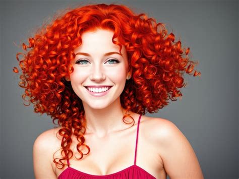 Portrait d une belle femme rousse joyeuse avec des cheveux bouclés