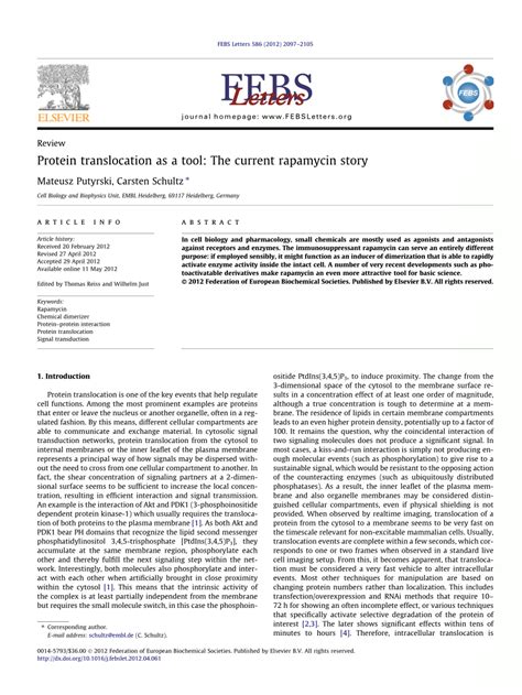 Pdf Protein Translocation As A Tool The Current Rapamycin Story