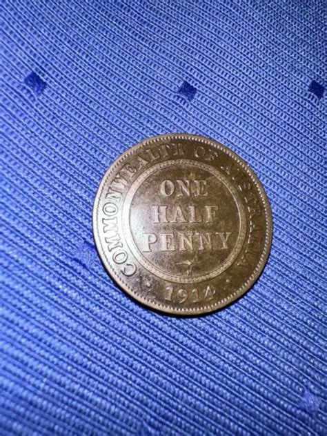 1914 H Australian One Half Penny George Vbritannialow Mintagescarce