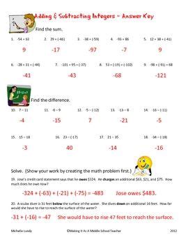 Adding And Subtracting Integers Word Problems Worksheets