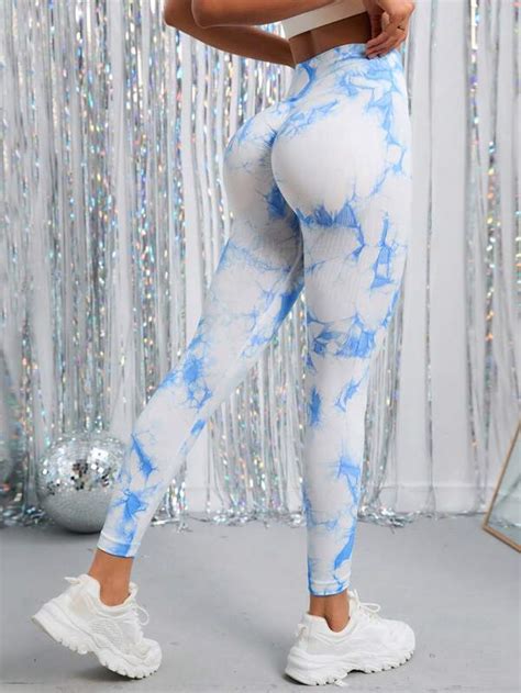 Yoga Trendy Tie Dye Wideband Waist Sports Leggings SHEIN USA