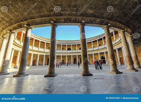 The Circular Courtyard Inside Of Villa Farnese In Caprarola Italy