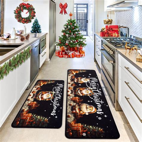 Amazon Voanos Merry Christmas Kitchen Rugs Set Of Cute Santa