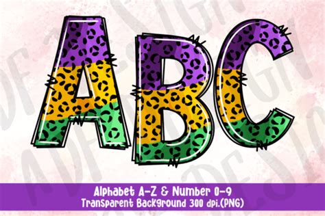 Leopard Mardi Gras Flag Doodle Alphabet Graphic By Adf Design