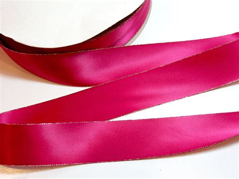 Pink Ribbon Double Faced Fuchsia Pink Gold Edge Satin Ribbon Etsy