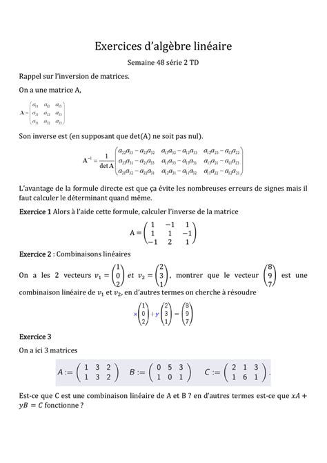 Exercices d algèbre linéaire