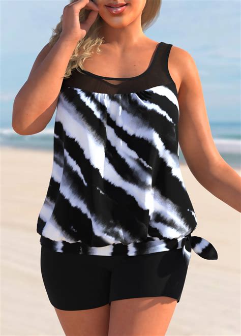 Rotita Color Block Plus Size Tie Dye Print Tankini Top