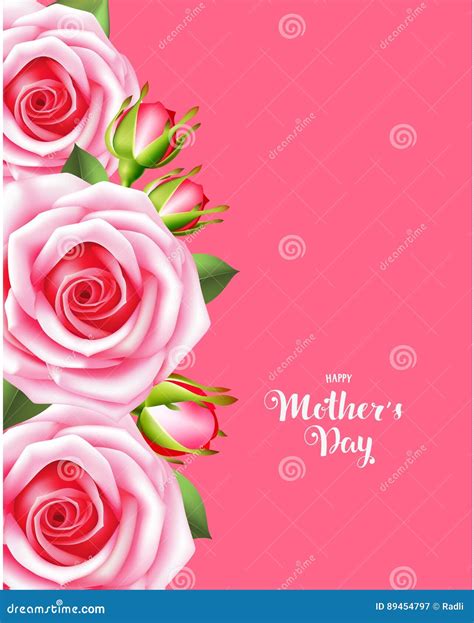 Mother`s Day Card with Pink Roses. Happy Mother`s Day. Vector ...