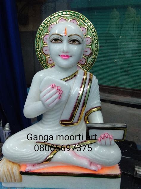 White Painted Marble Goutam Swami Statue For Home Size Inches