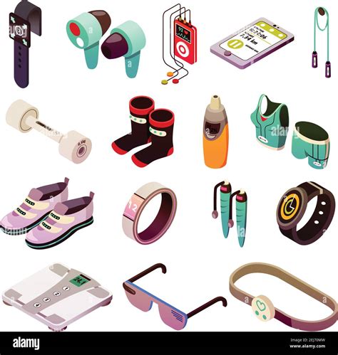 Isometric Wearable Sport Devices Icons Collection Of Sixteen Isolated