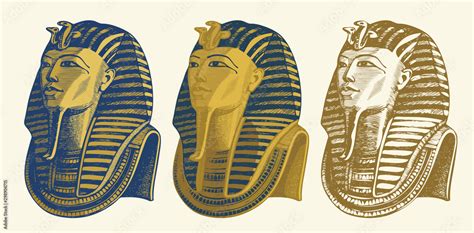 Set of vector pencil drawings of Golden mask of Egyptian pharaoh ...