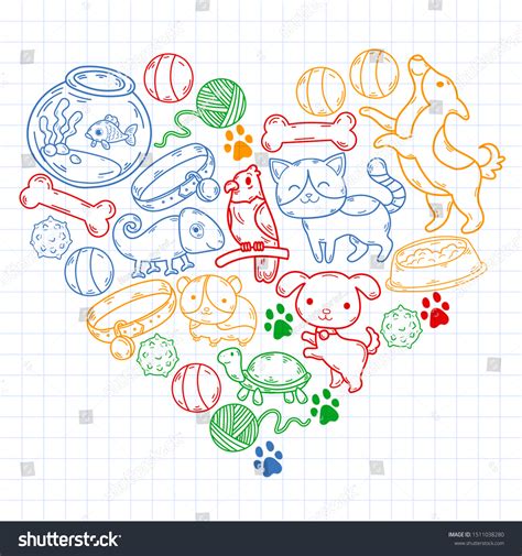 Hand Drawn Doodle Pets Stuff Supply Stock Vector Royalty Free