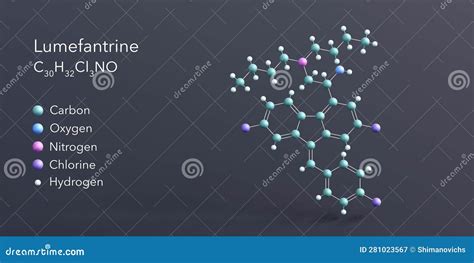 Lumefantrine Molecule 3d Rendering Flat Molecular Structure With