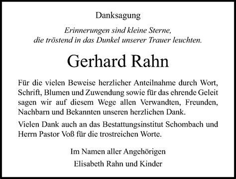 Traueranzeigen Von Gerhard Rahn Trauer Anzeigen De