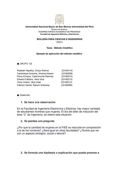 Tarea 1 Teoria Biologia Fie 2023 I Universidad Nacional Mayor De San Marcos Universidad Del