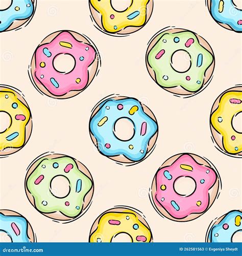 Donut Vector Seamless Pattern Endless Background Cute Colorful And