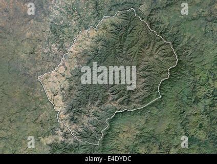 Lesotho Satellite Image With Bump Effect With Border And Mask Stock