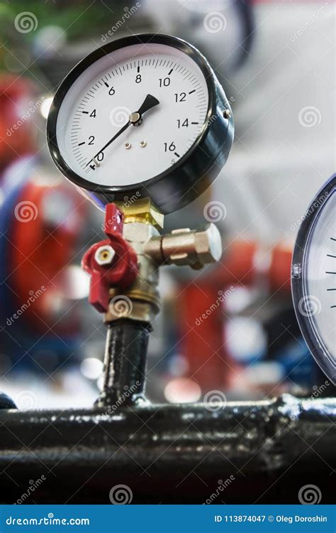 Pressure Gauge For Measuring Water Or Installed In Gas Systems Stock