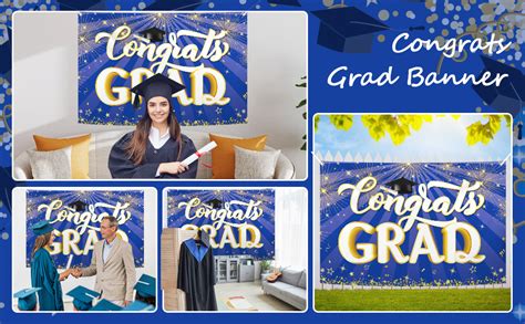 Amazon YQUQWN Congrats Grad Banner Blue Big 72x44 Inch Blue