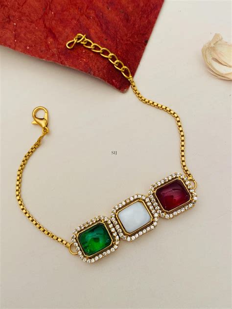 Gold Finish Multicolour Stone Hand Bracelet South India Jewels