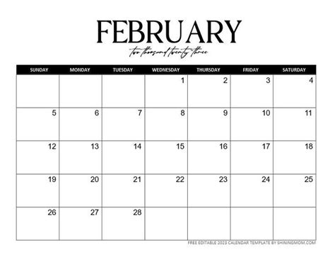 A Black And White Calendar With The Word February On It