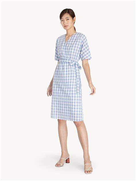 Gingham Wrap Dress Light Blue Pomelo Fashion