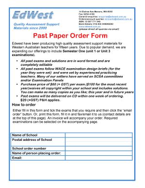 Fillable Online Past Paper Order Form Fax Email Print PdfFiller