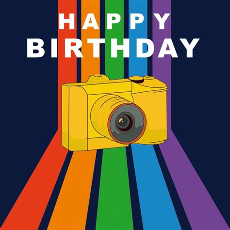 Happy Birthday Camera And Rainbow Confetti Exploding Greetings Card Boomf