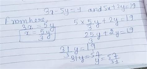 By Substitution Method Solve 3x 5y 1 5x 2y 19