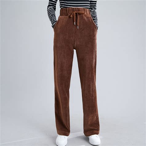 Anself Fashion Women Winter Corduroy Pants Solid Wide Leg Straight