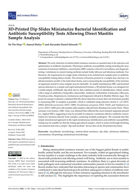 Pdf 3d Printed Dip Slides Miniaturize Bacterial Identification And