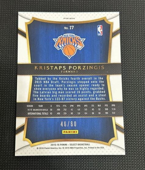 Select Concourse Kristaps Porzingis Rookie Orange Prizm Rc