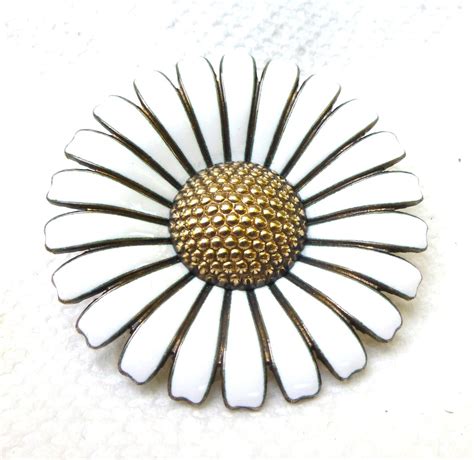 Volmer Bahner Very Large White Enamel Daisy Brooch Scandinavian Silver