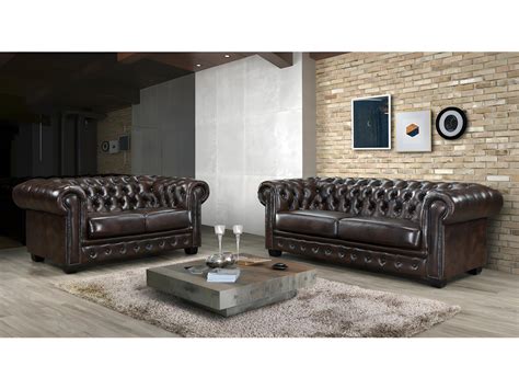 Canap Chesterfield Places Cuir Marron Brenton