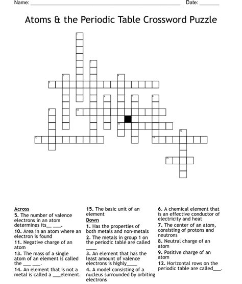 Atoms The Periodic Table Crossword Puzzle WordMint