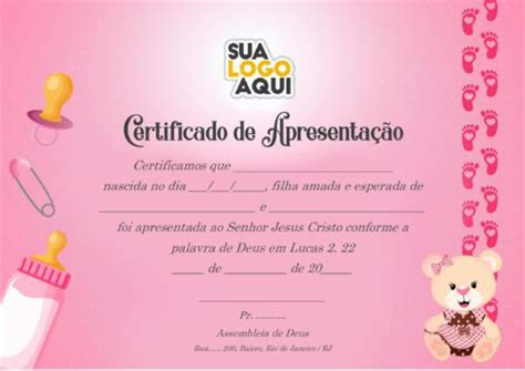 CERTIFICADO PARA APRESENTAÇÃO DA FILHA MENINA