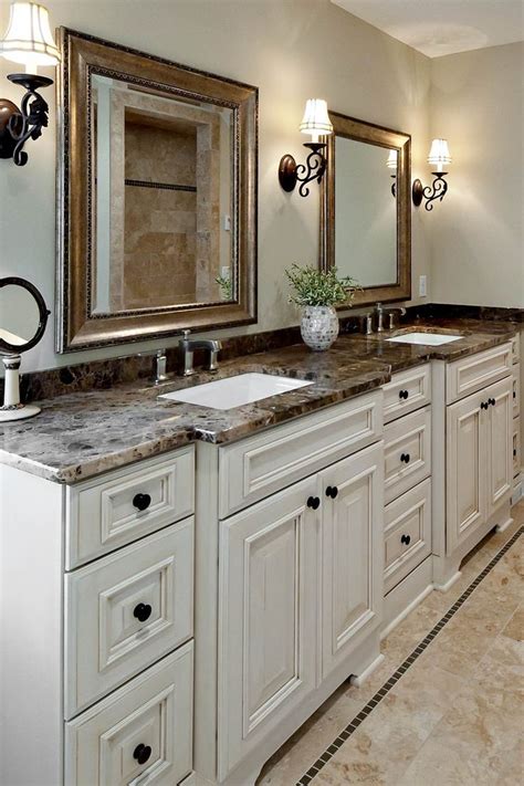 Emperador Dark Marble Countertops Travertine Flooring Cream Vanity