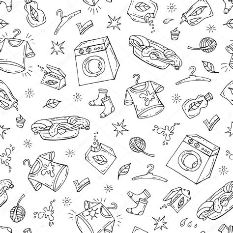 Vector Seamless Pattern With Hand Drawn Washing Symbols On White Color